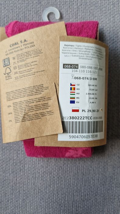 Rajstopy różowe Dziewczęce 68-74 3-9 miesięcy Nowe Coccodrillo