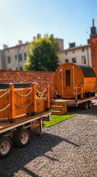 Mobilna sauna / balia ogrodowa z jacuzzi   – wynajem z dowozem!