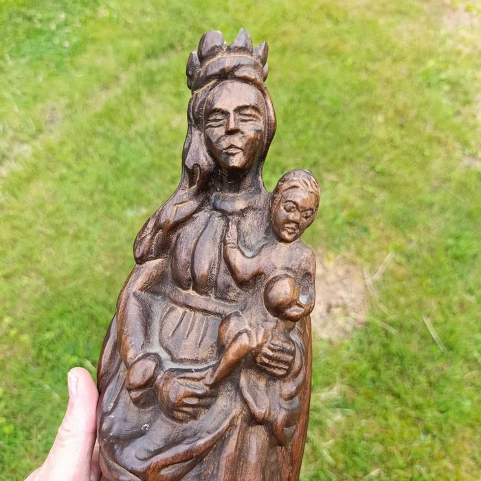 Drewniana figura Matka Boska z Dzieciątkiem | rzeźba 42 cm | vintage