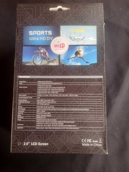 Câmera de desporto 4K, nova.