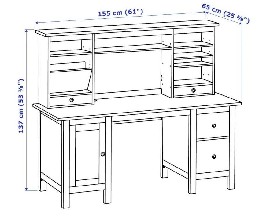 Drewniane biurko z nadstawką IKEA HEMNES (155x65 cm) – białe, bardzo pojemne