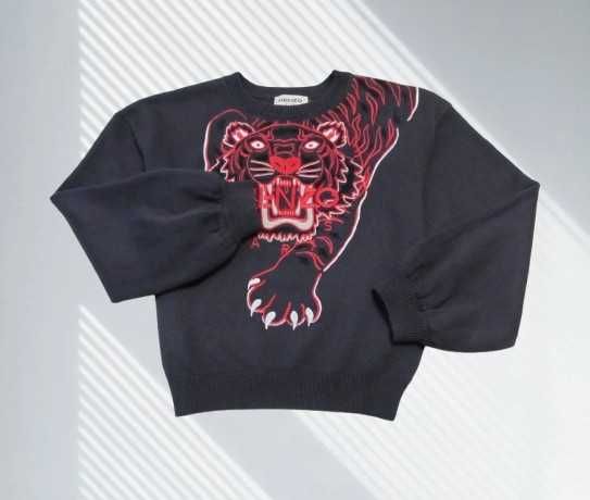 Kenzo свитшот толстовка с вышивкой тигра хлопок/кашемир 8/9 лет