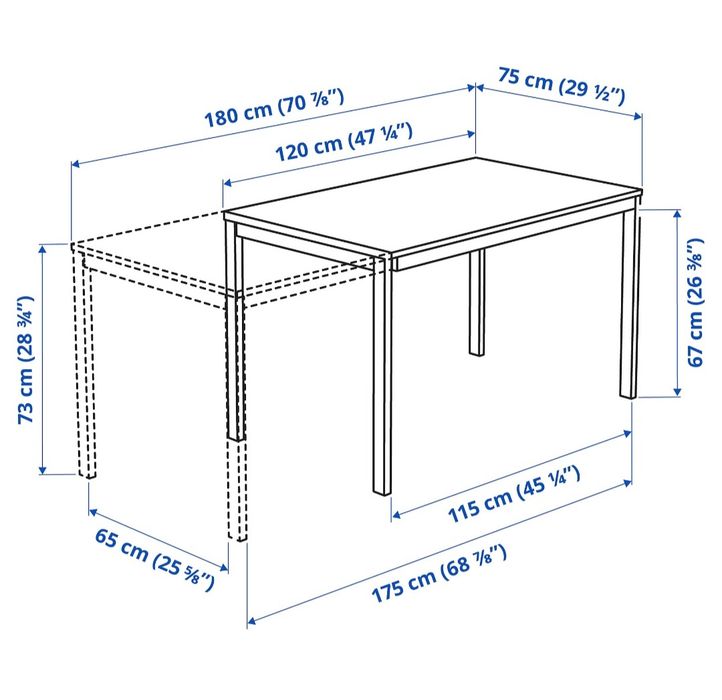 Rozkładany stół VANGSTA Ikea 180 / 120x75cm