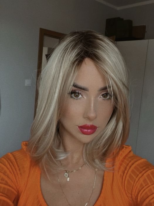 Peruka włosy blond grzywka gęsta jak naturalne nowa premium pasemka