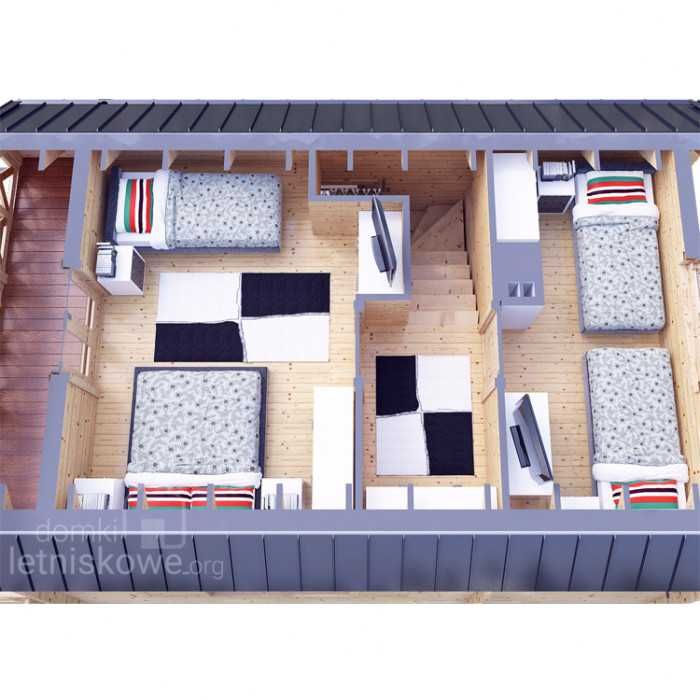 Drewniany domek letniskowy Alicja 62 + 18 m2-ROD, ośrodek wypoczynkowy