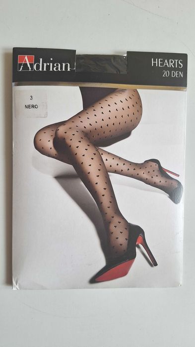 Rajstopy wzorowane Hearts serce Adrian czarne 20 DEN roz. 3