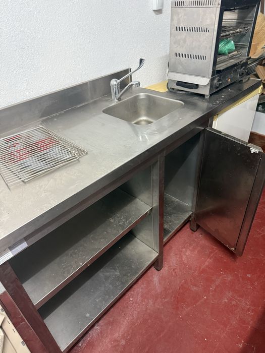 Bancada Industrial Inox com Lava-loiça e Armário 165cm