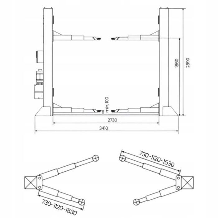 Podnośnik Dwukolumnowy MELL PRO 4,5T Automat Ramiona 3x3 + Adaptery FV