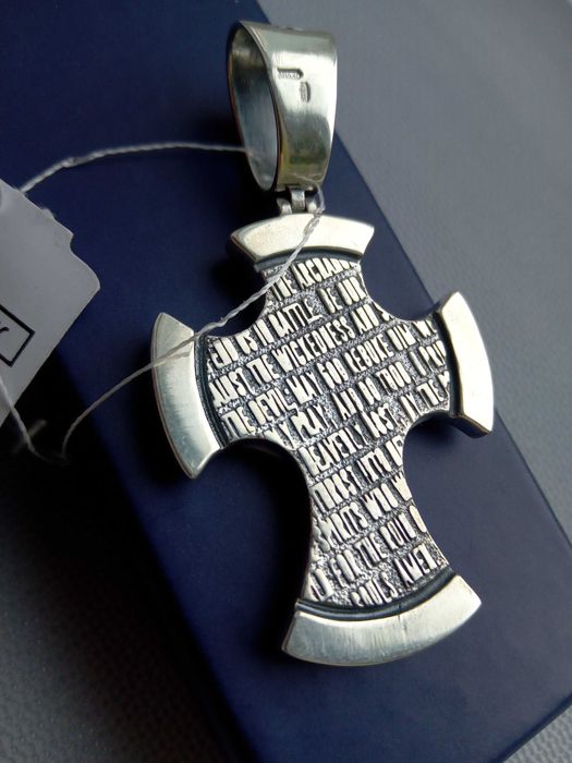 Серебряный крестик подвес кулон Архангел Михаил с чернением