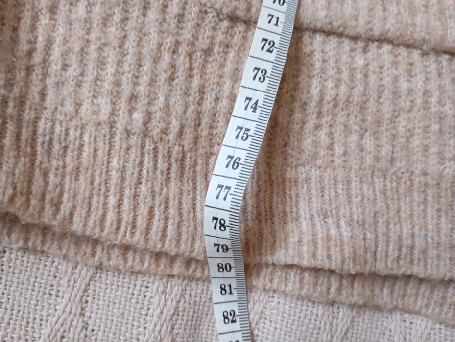 H&M M-XL Luźny prążkowany beżowy kardigan oversize z wełną