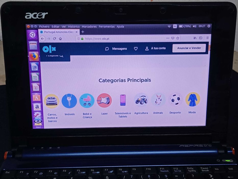 Portatil Acer One ZG5,com Ubuntu a funcionar