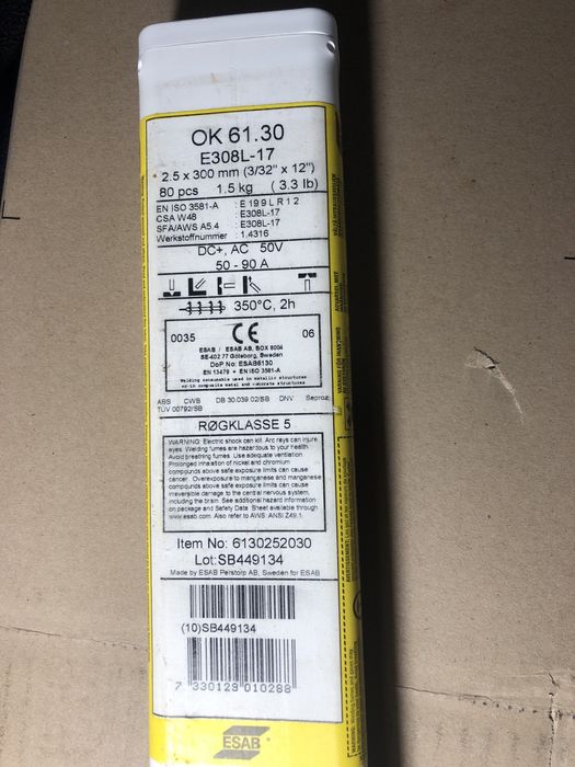 Лучшие электроды по пищевой нержавейке ESAB  OK 61.30.Швеция