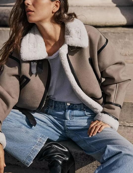 zara kurtka biker kożuch kożuszek l xl