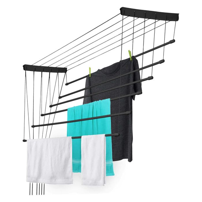 Suszarka sufitowa na pranie Torp, 6 prętów, 100 cm, czarna