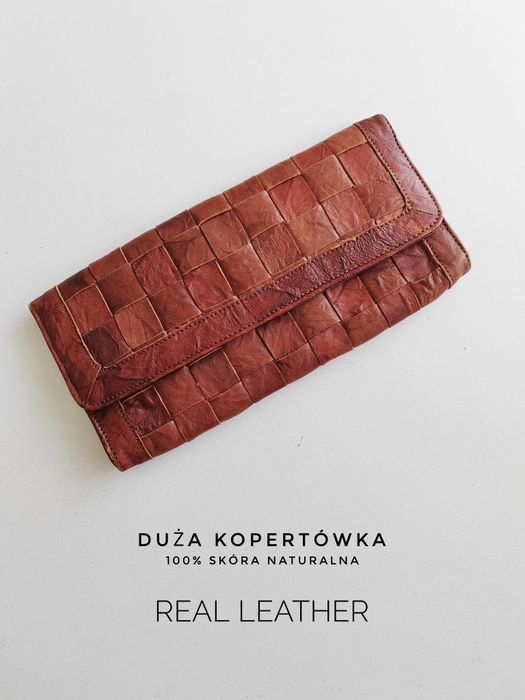 Skórzana kopertówka pleciona skóra naturalna premium camel