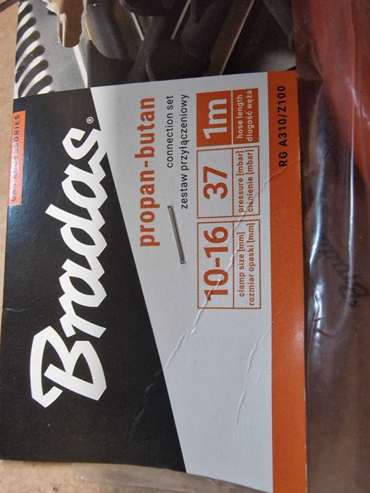 NOWY reduktor gazowy do butli 11kg Bradas opaski wąż do gazu 1 m