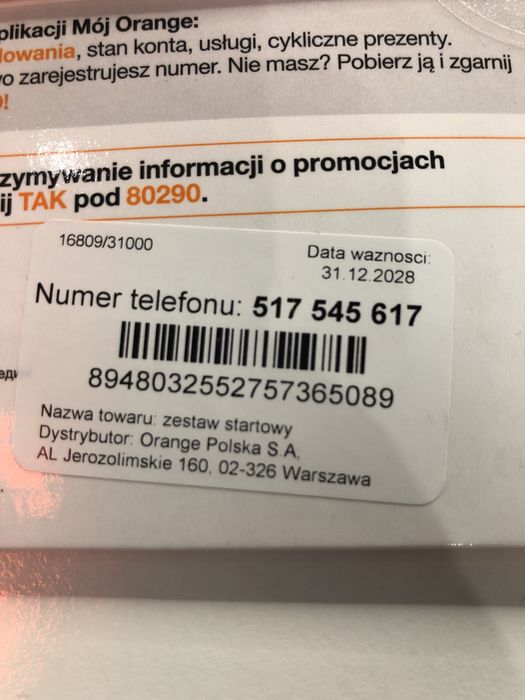 Starter orange zloty numer