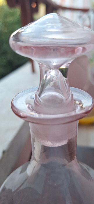 Garrafa rosa vidro lapidado vintage rolha vidro anos 30