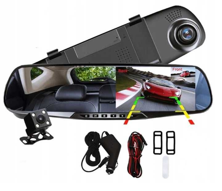 Wideorejestrator REJESTRATOR JAZDY 1080P w lusterku z kamerą cofania