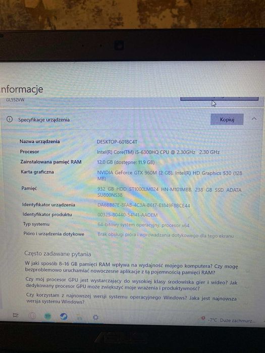 Laptop Gamingowy Asus ROG