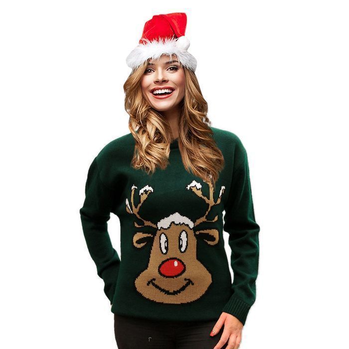 Sweter Świąteczny Renifer Zielony, rozmiar XS
