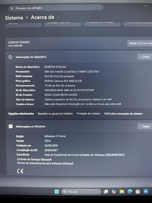 PC Gaming i5 13ª Gen + RTX 4060 8GB | 16GB RAM | SSD 1TB | Como Novo