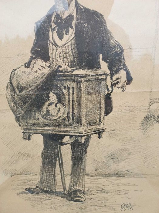 92 Stare obrazki litografie Józef Rapacki kominiarz kataryniarz oprawi