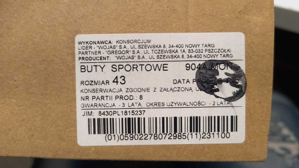 NOWE Buty sportowe wojskowe Wojas WP roz. 43
