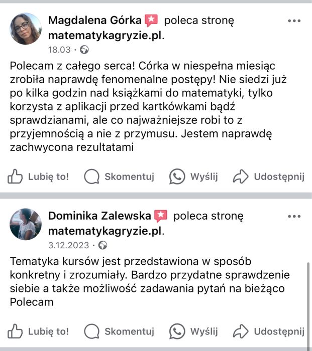 Korepetycje z autorką kursu Matematyka Gryzie