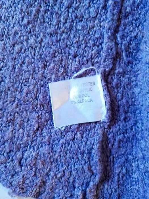 Kardigan boucle wełna alpaka gruby miękki sweter L XL ciepły vintage