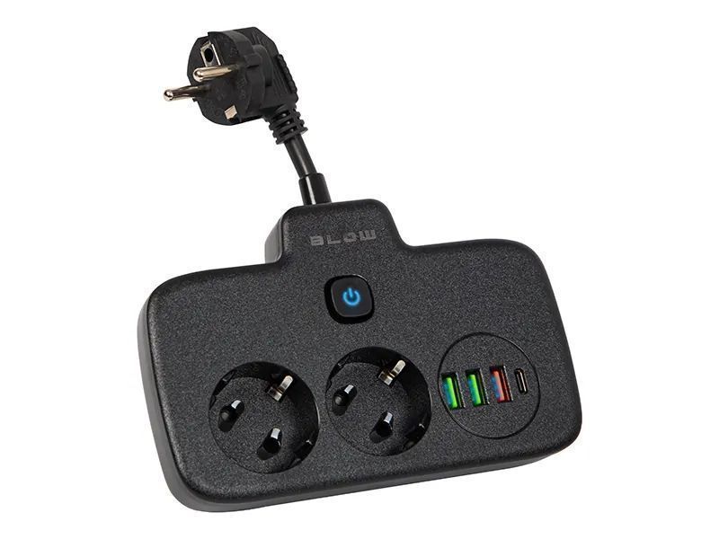 Rozgałęźnik sieciowy BLOW 2 gniazda + 3x USB + 1x USB-C 10cm 98-233#