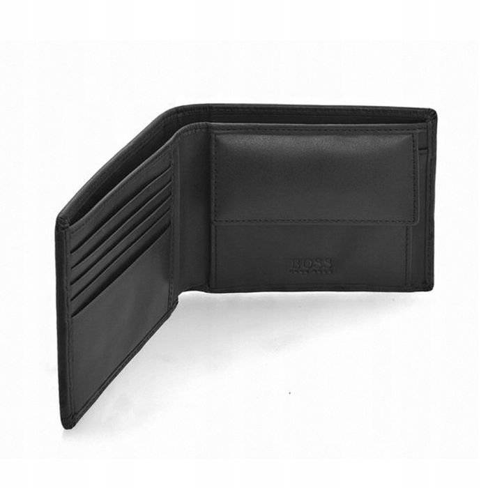 Hugo Boss Portfel Męski Czarny Pojemny Skórzany Bilon Black Skóra Bydl