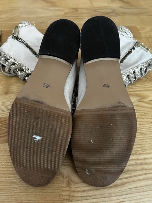 Buty botki złote len z brokatem