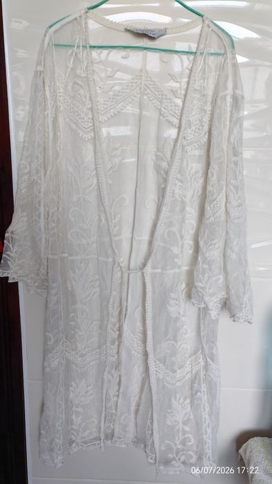 Мереживна кремова накидка, парео на зав'язках  L, XL