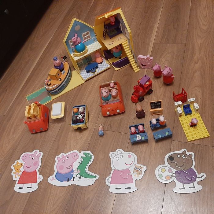 Zestaw świnka peppa domek łódka szkoła camper puzzle auto plecak plusz