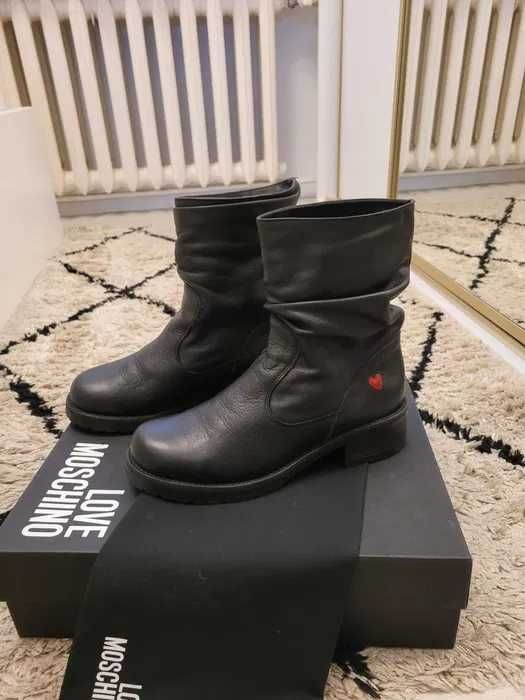 Buty Botki Love Moschino czarne serduszko 38/39 skóra naturalna