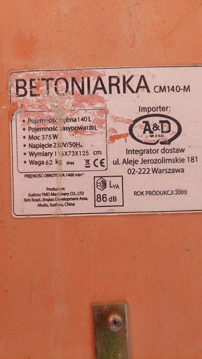 Silnik jednofazowy betoniarka 120L