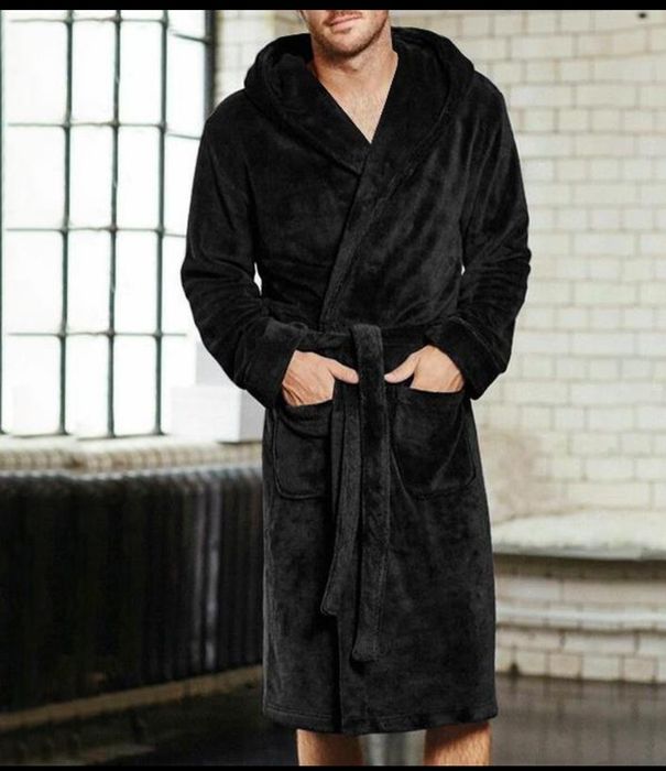 Чорний теплий і м'який халат. Розміри