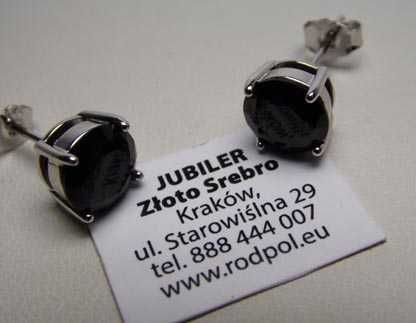 Srebrne kolczyki czarne cyrkonie 7,7 mm. sztyfty