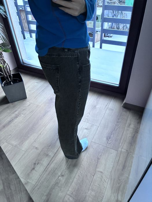 Ciemno szare czarne jeansy L STR teen straight prosta nogawka