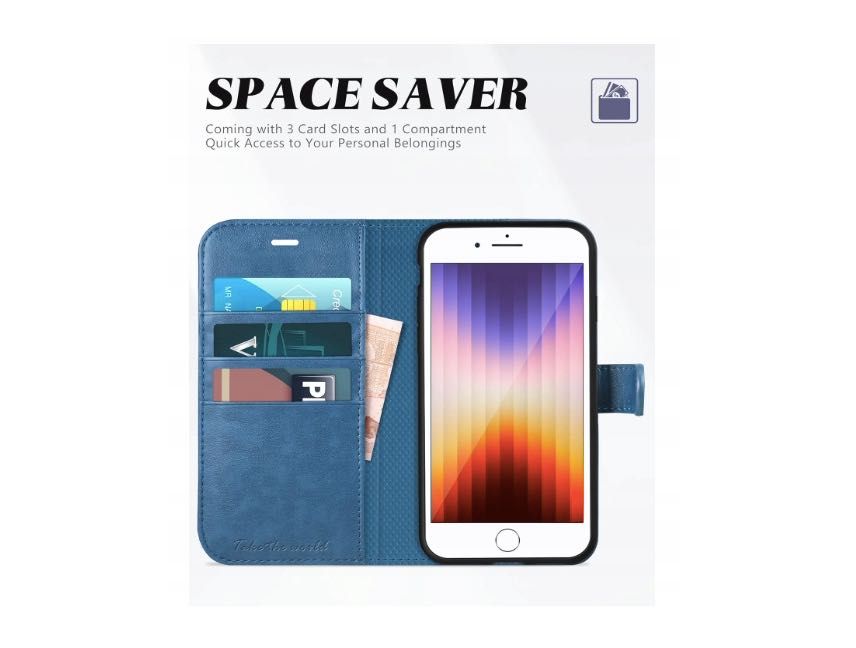 Etui z klapką TUCCH błękitne metaliczne skórzane do iPhone 7/8