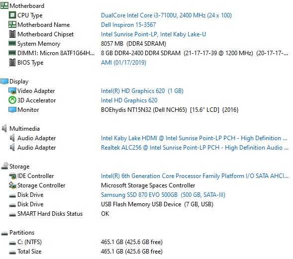 Dell Inspiron 15-3567 i3-7100 8gb DDR4 512gb SSD