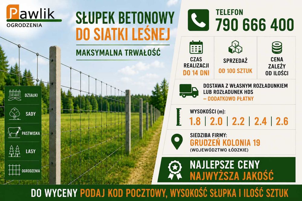 Słupki Betonowe dł cm 180,220,240,260 Producent Pawlik+rozładunek HDS