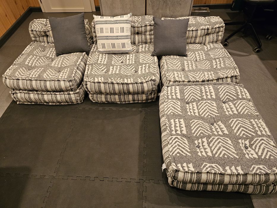 vidaXL Sofa Pufy modułowe 3-osobowy, szary w paski, tkanina