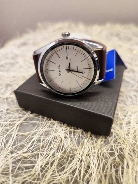 Relógio de pulso masculino, castanho em pele da Skyline