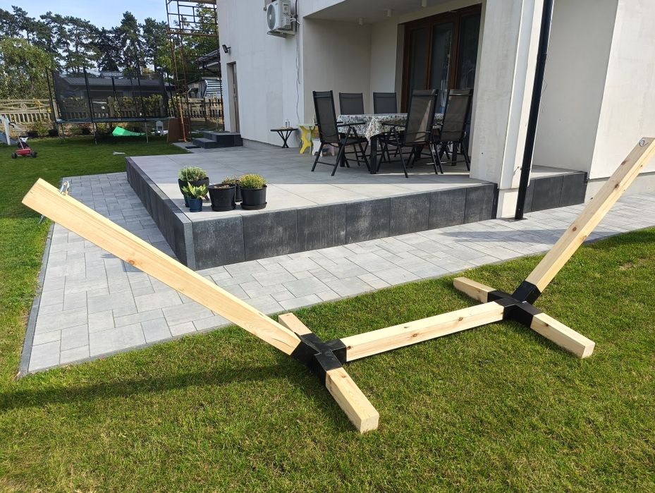 Hamak drewniany stelaż + hamak porządny najgrubszy 100x100mm malowany