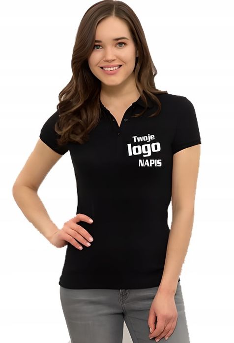 Damska Koszulka Polo Z Własnym Nadrukiem Tekst L