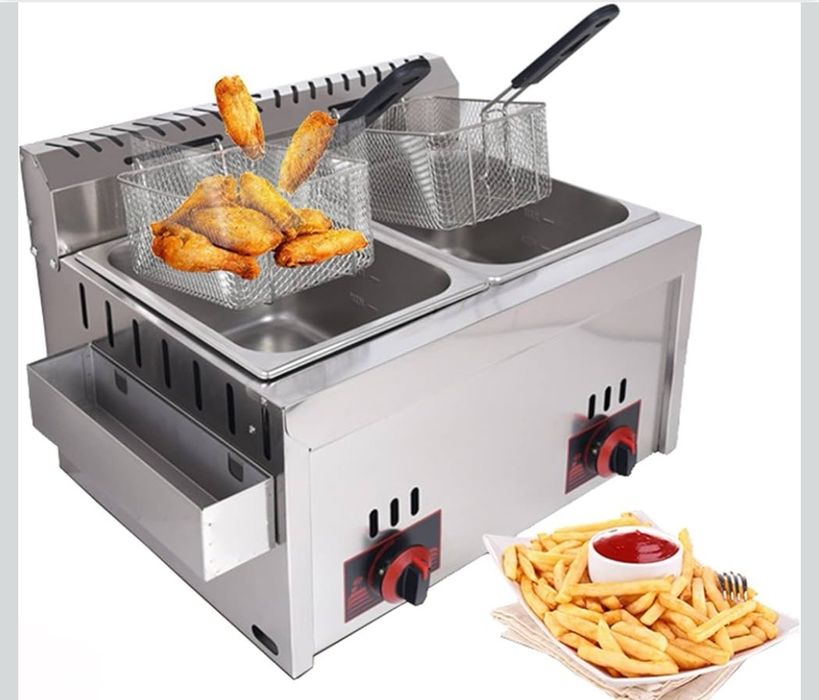 Frytkownica gazowa podwójna 2x12L — stal nierdzewna, nowa