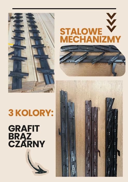 Shutters / ruchome deseczki sosnowe / stalowe mechanizmy / wysyłka