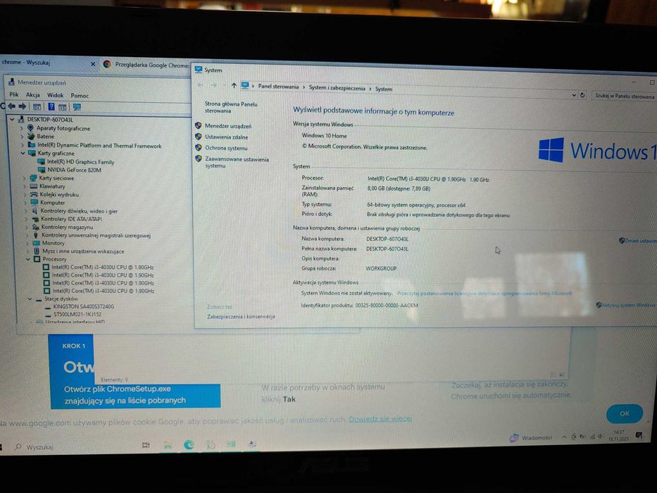 Asus F751L 17.3' i3/8GB Ram/256 SSD/500HDD/Nvidia 820M 2GB/ Win 10/11